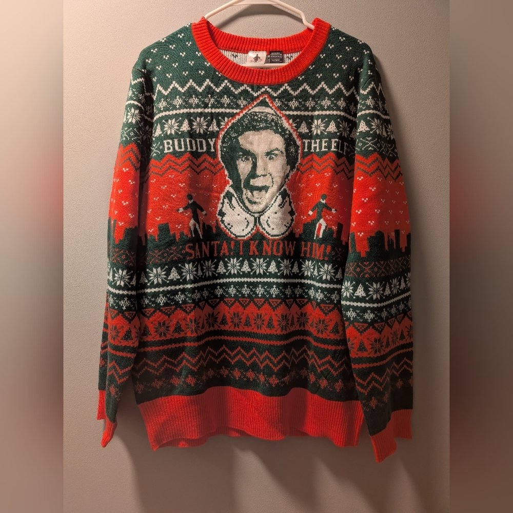 Buddy The Elf Ugly Christmas Sweater Graphic Intarsia Size XL